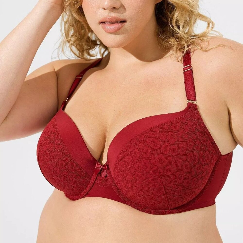 💋 Size 48B Red SEXY Animal Print TORRID Perfect T-Shirt Push-Up Bra underwire